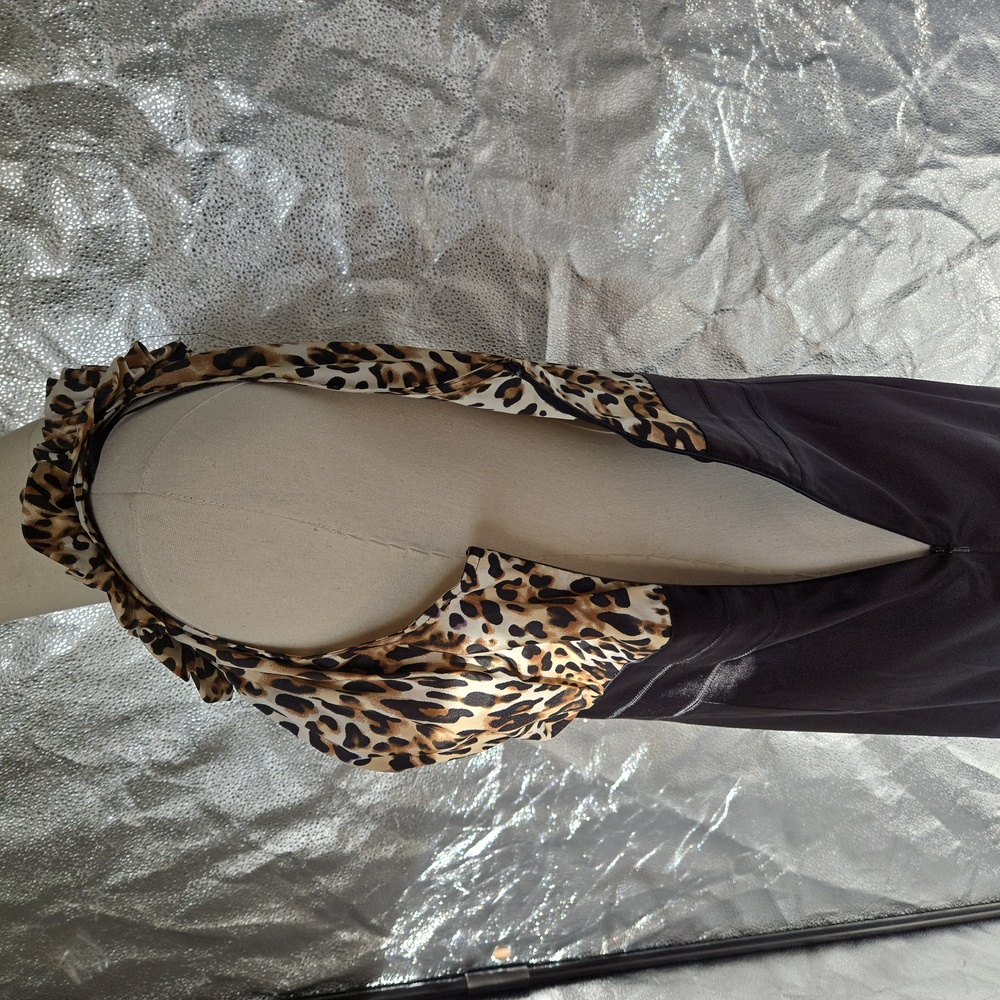 Donna Ricco brown and black animal print sleeveless satin sheath dress size 10 - Picture 6 of 14